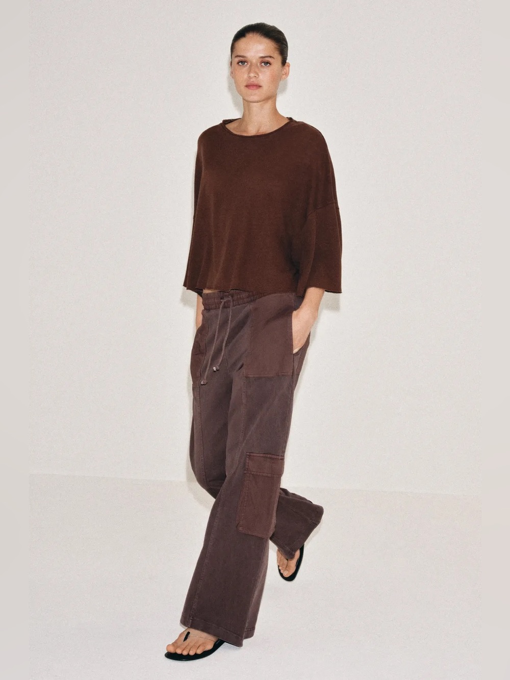 ZARA Cotton & Linen Cape T-Shirt - Picture 3 of 11